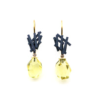 Lemon-Quartz & Oxidized Rectangles Earrings