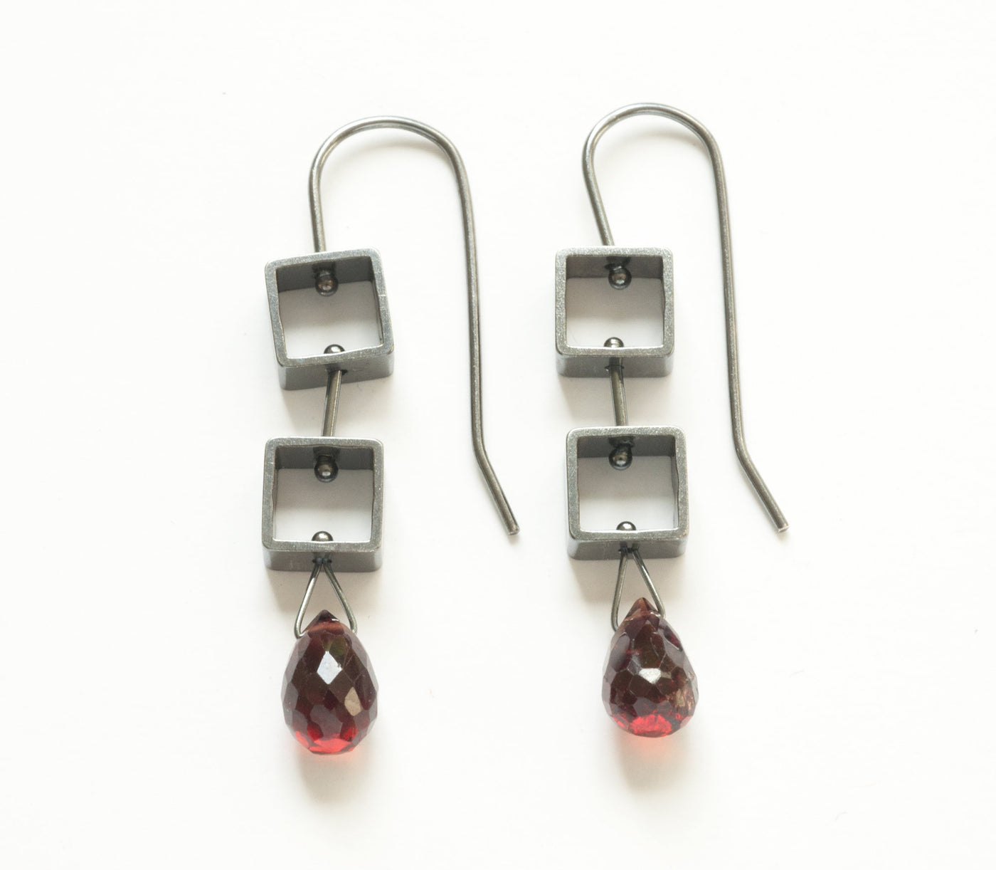 Mini Square Earrings with Gemstone Teardrop
