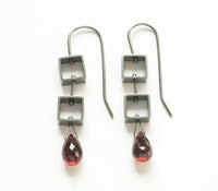 Mini Square Earrings with Gemstone Teardrop