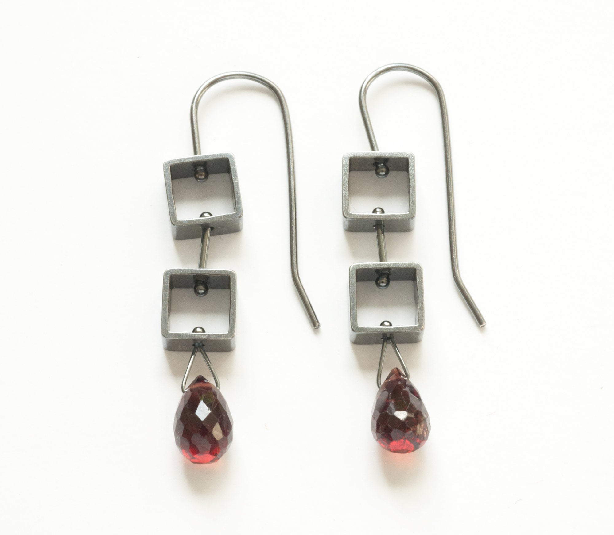 Mini Square Earrings with Gemstone Teardrop