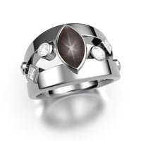 Black Star Sapphire Marquise Ring with Gems