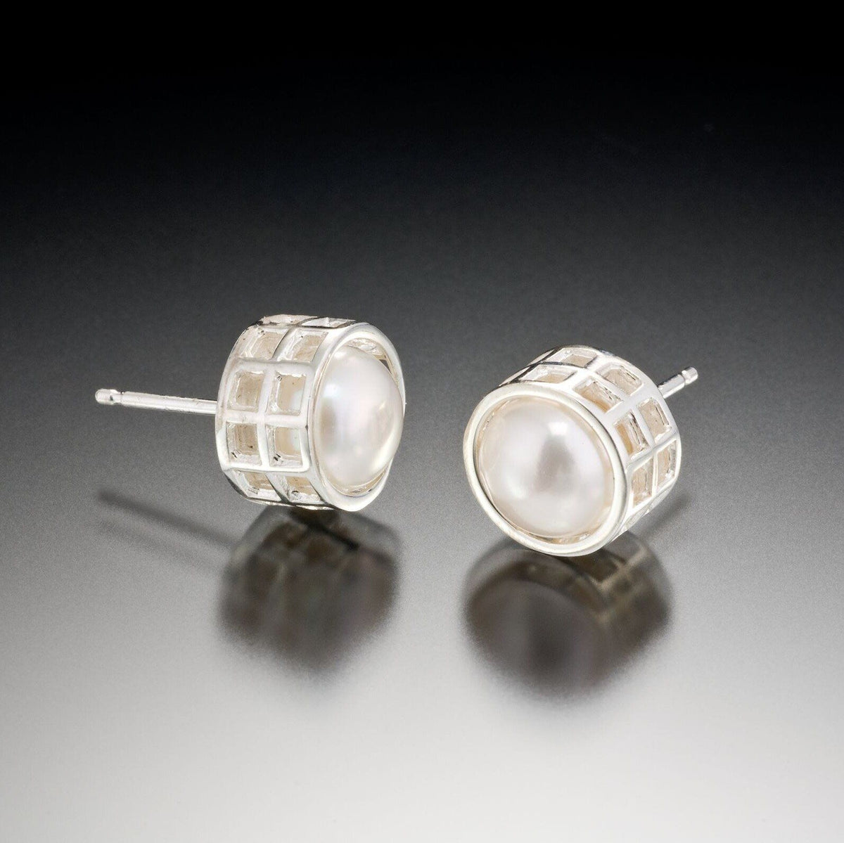 Caged Pearl Silver Earrings