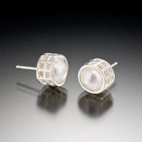 Caged Pearl Silver Earrings