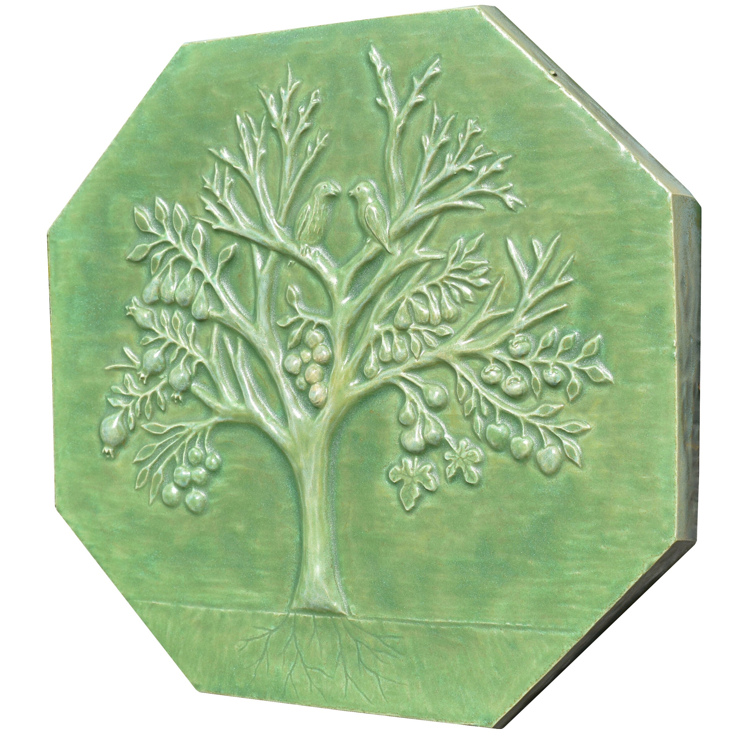 Magic Fruit Tree Octagon Tile in Green Patina