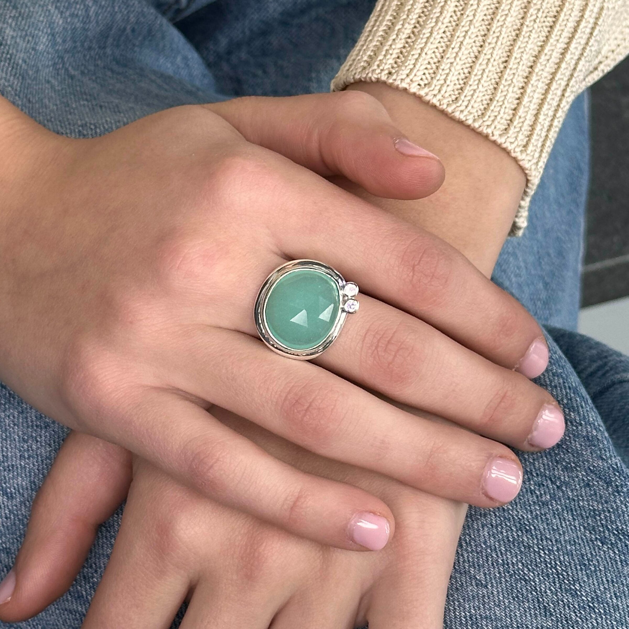 Chalcedony & White Sapphire Ring