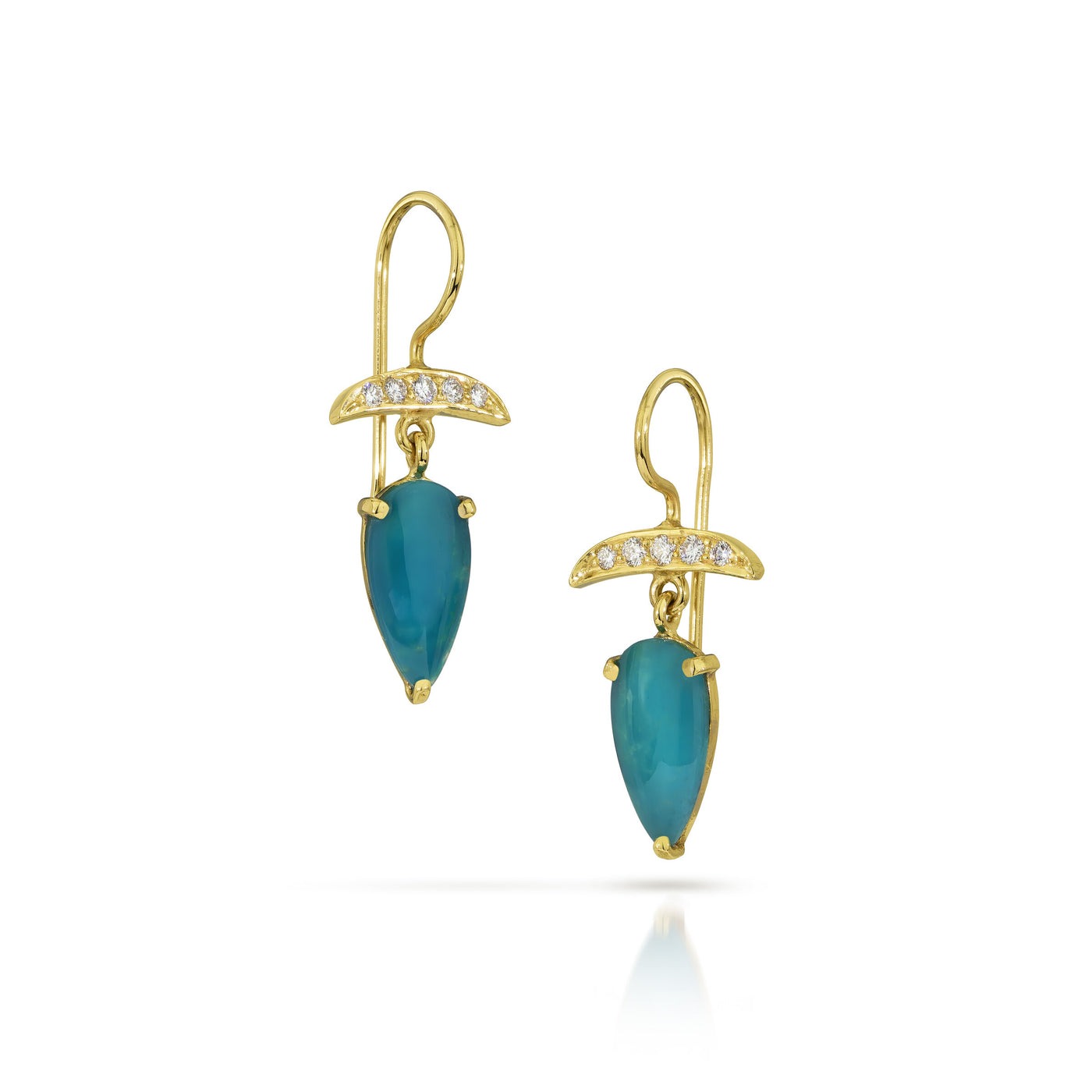 14k Gold, Gem Silica Teardrop & Diamond Earrings