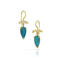 14k Gold, Gem Silica Teardrop & Diamond Earrings