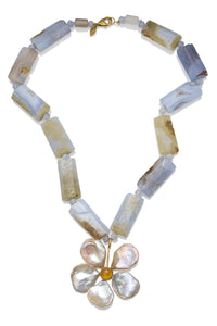 Chunky Agate & Pearl Flower Necklace