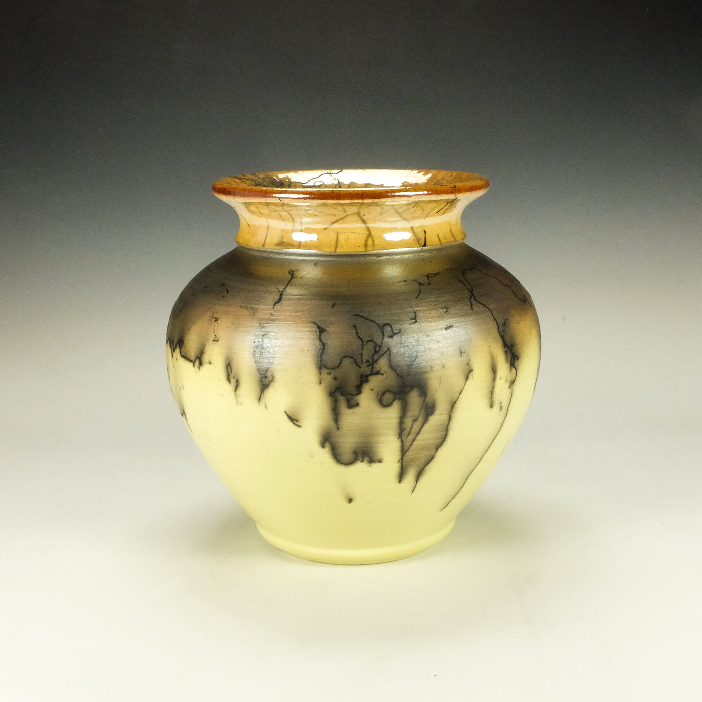 Bright Yellow Squat Horsehair Raku Pottery