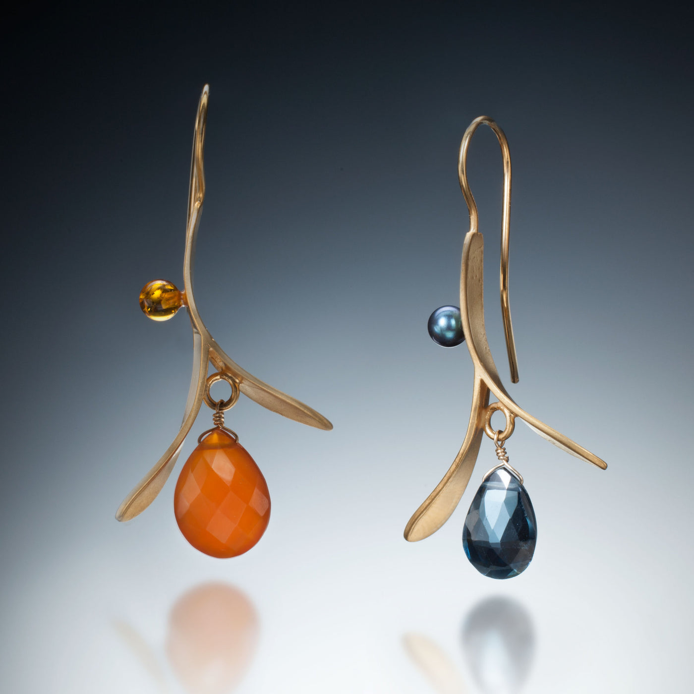 Carnelian & Amber (shown on the left) and London Blue Topaz & Black Pearl (shown on the right)
