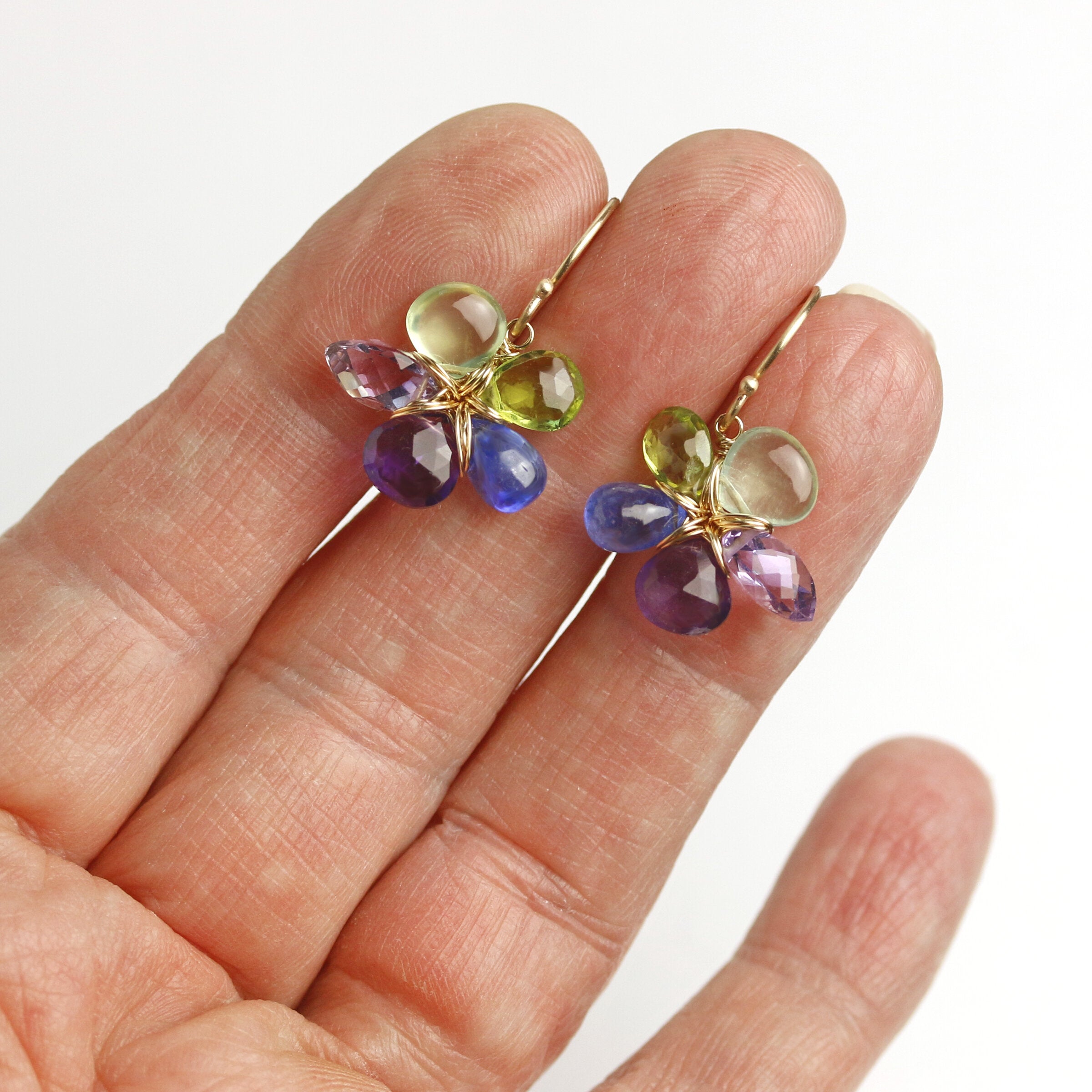 Lime & Violets Flower Earrings