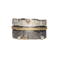 Top to bottom: bright silver band, spacer band, oxidized silver band