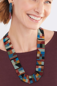 Dusky Blue/Rust, shown with the Pleated Necklace by Julie Powell
