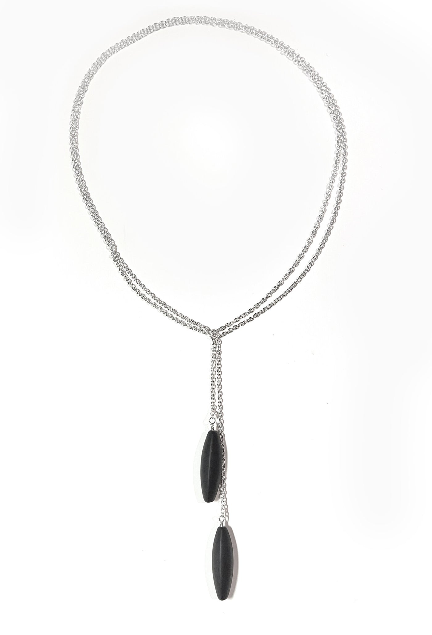 Small Tri-Sided Onyx Silver Lariat
