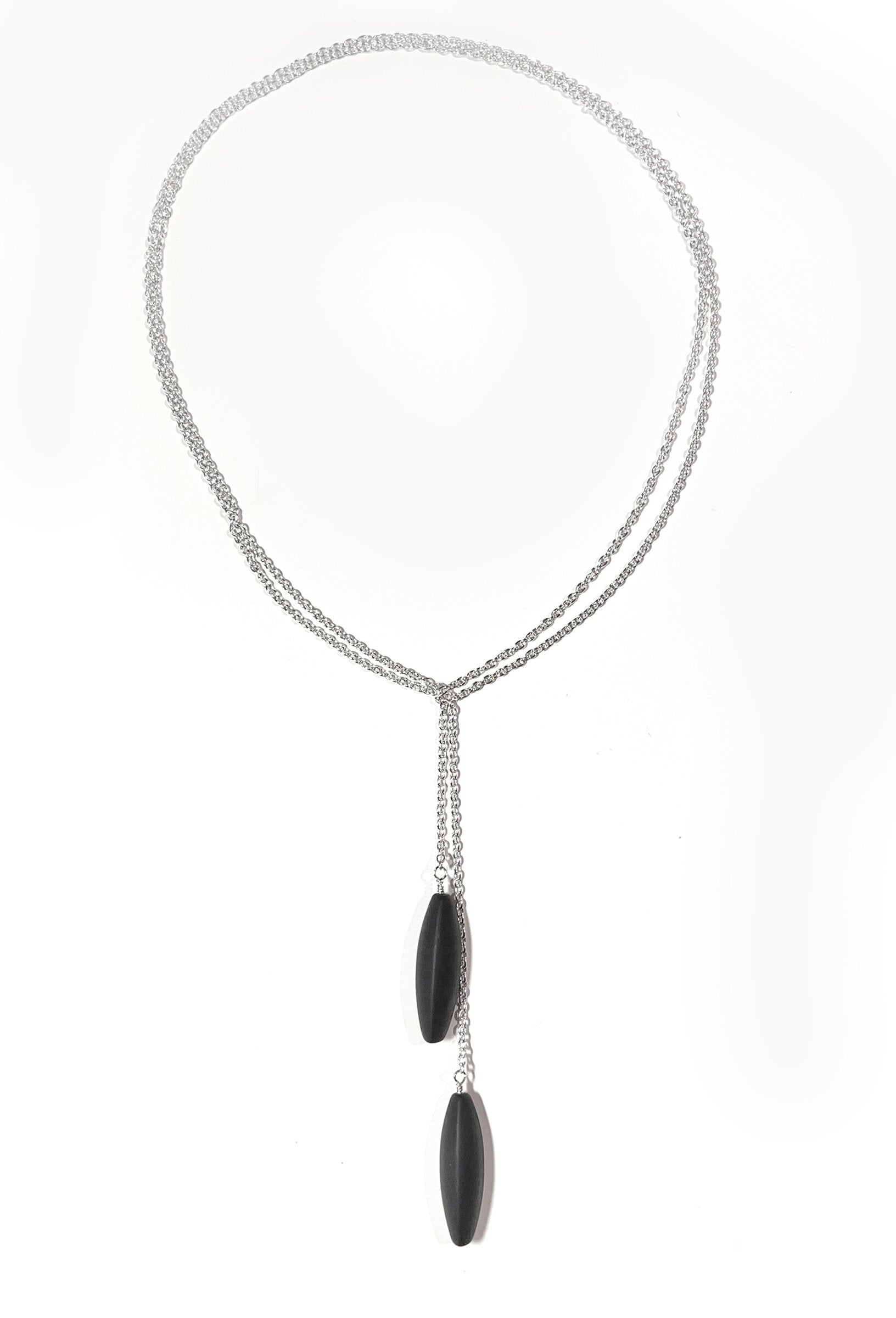 Small Tri-Sided Onyx Silver Lariat