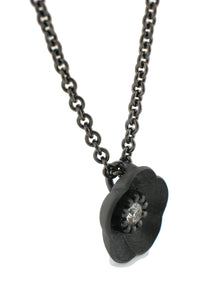 Cherry Blossom Pendant in Blackened Silver with Diamond