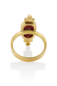Black Diamond and Coral Ring