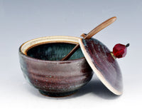 Red and Green Stoneware Sugar Bowl