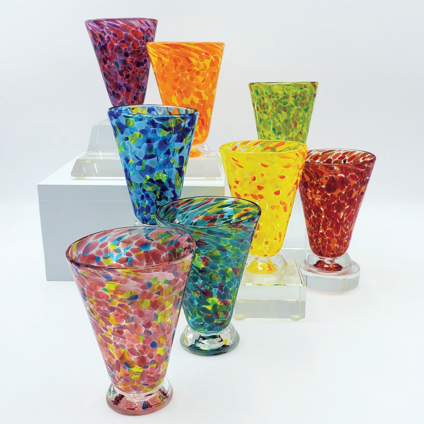 Set of Eight Bright Speckle Cups