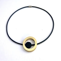 Gold Circle and Wood Disc Necklace