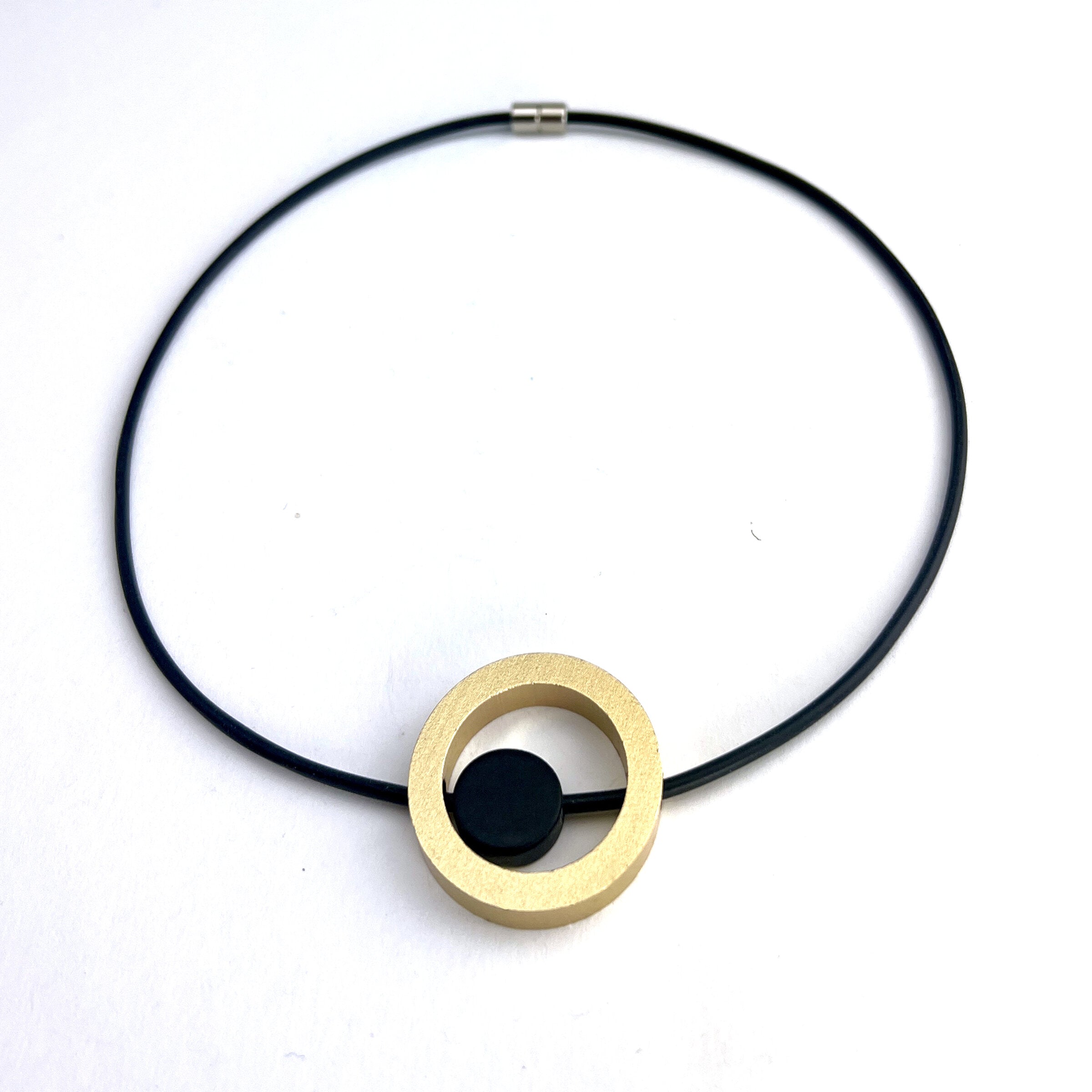 Gold Circle and Wood Disc Necklace