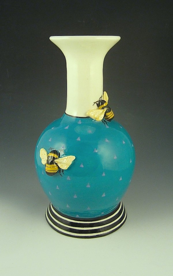 2 Bee Turquoise Vase