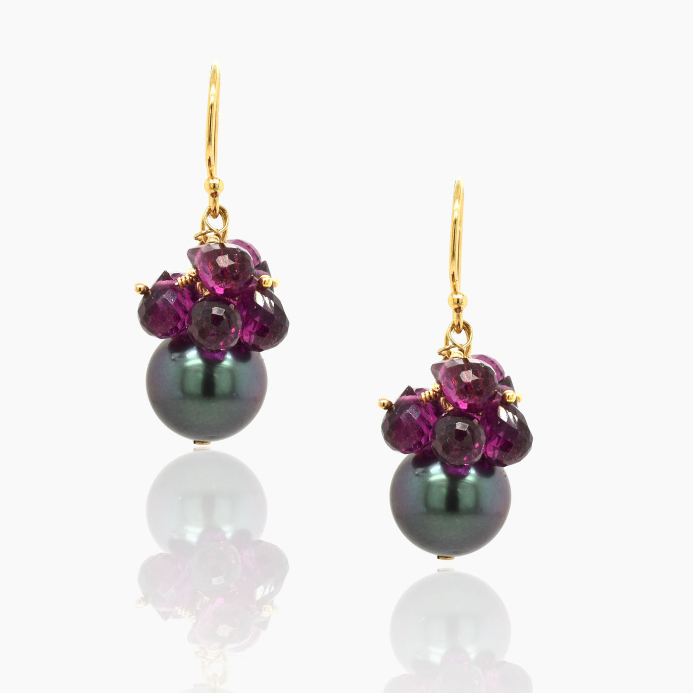 Purple Garnet & Tahitian Pearl Earrings