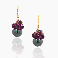 Purple Garnet & Tahitian Pearl Earrings