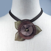 Pansy Flower with Leaves Necklace