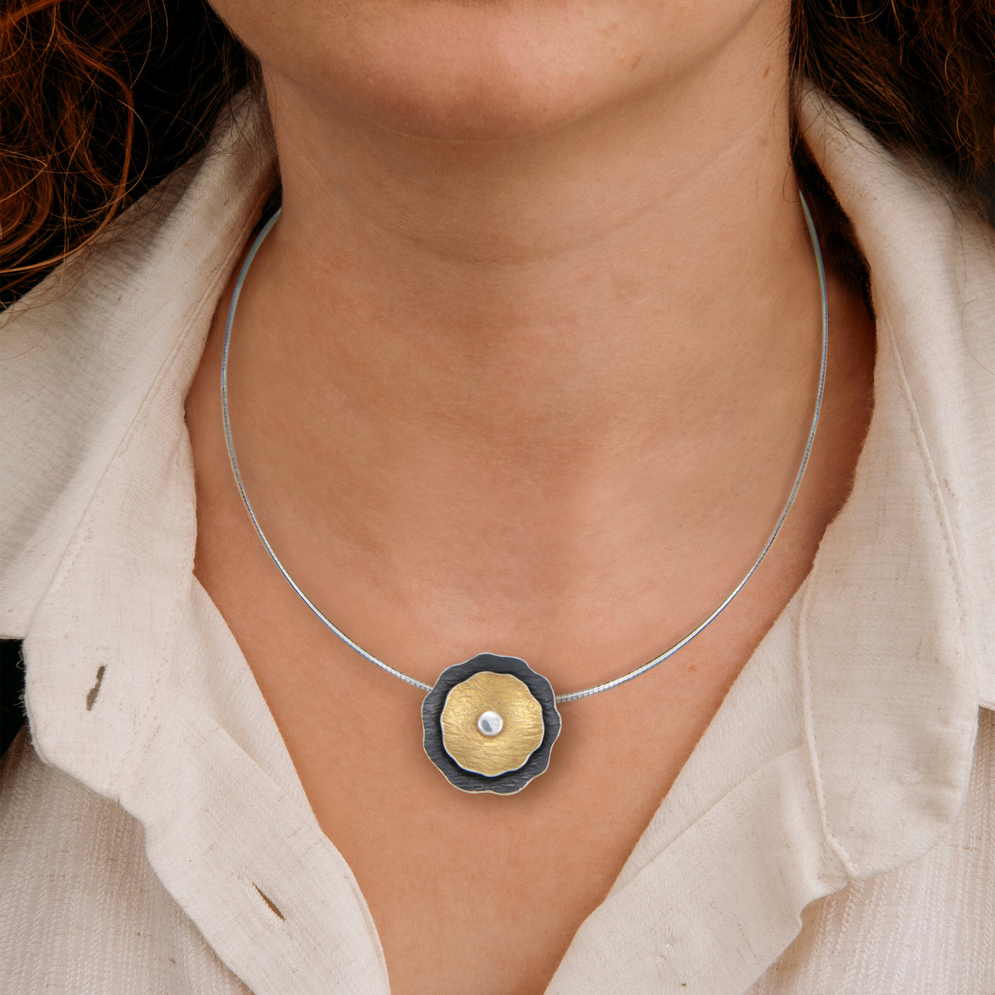 Double Poppy Keum-Boo Pendant