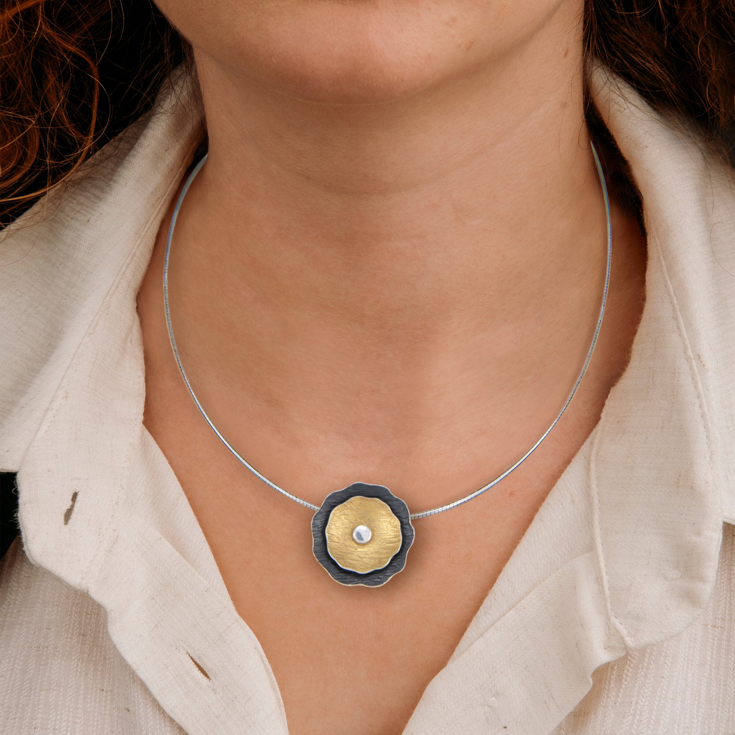 Double Poppy Keum-Boo Pendant