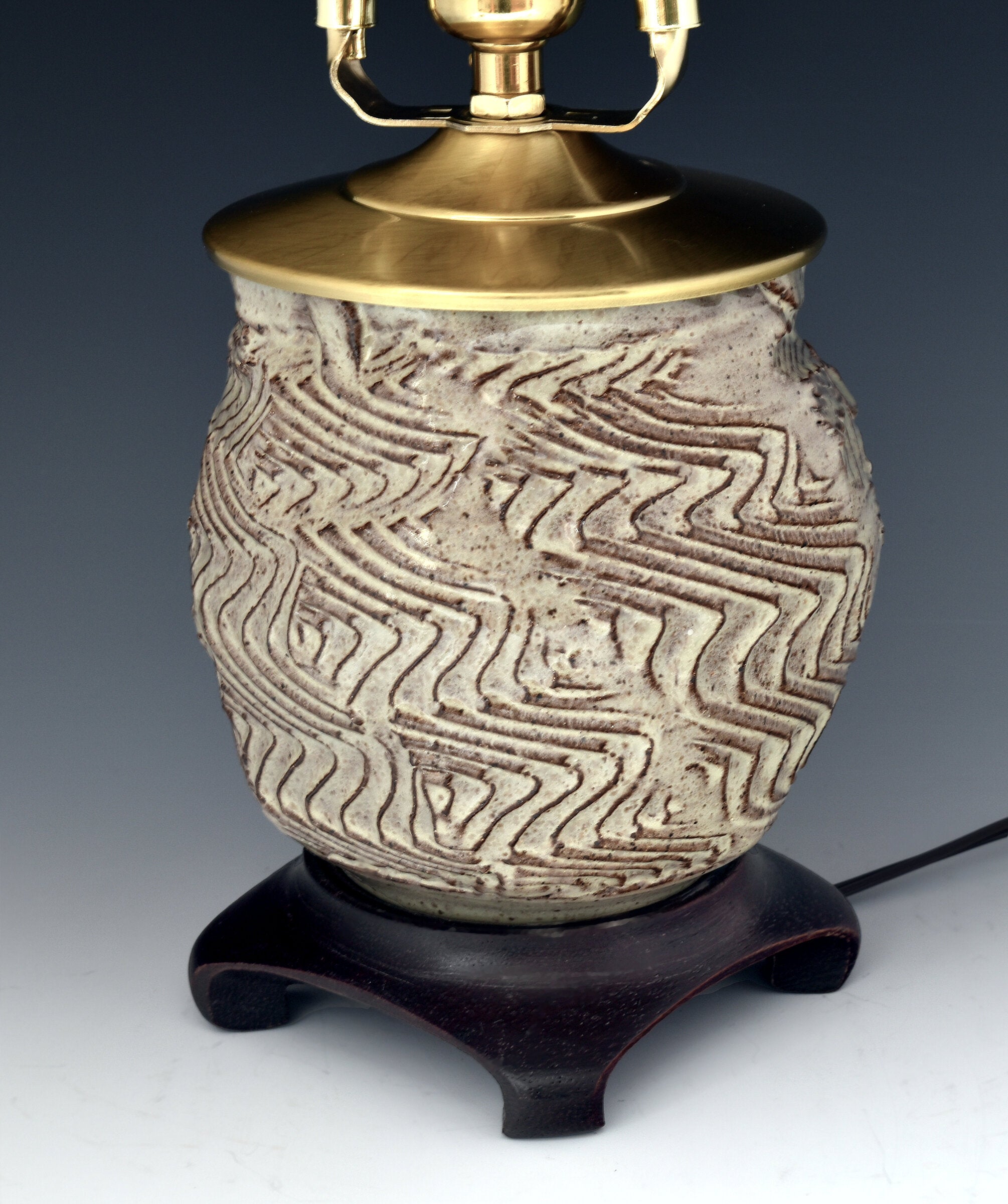 White Carved Stoneware Lamp with Steel Branch Shade