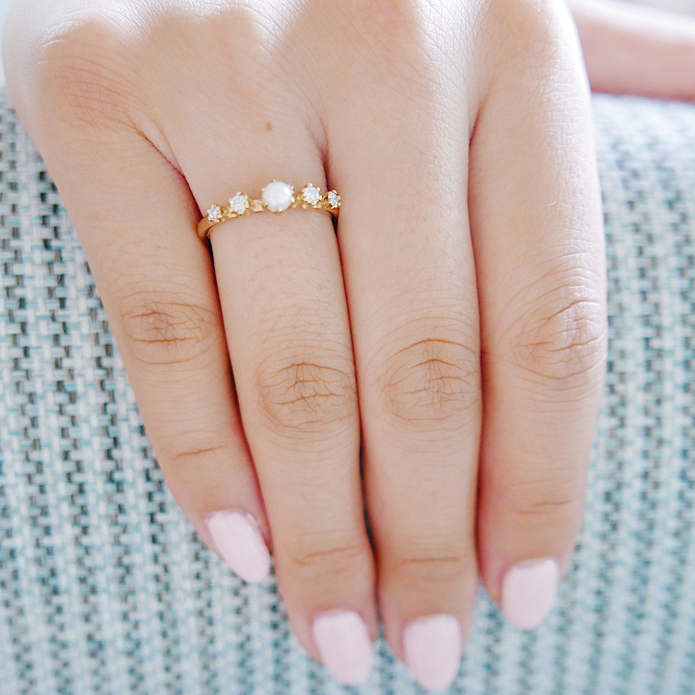 Adeline Pearl and Diamond Ring