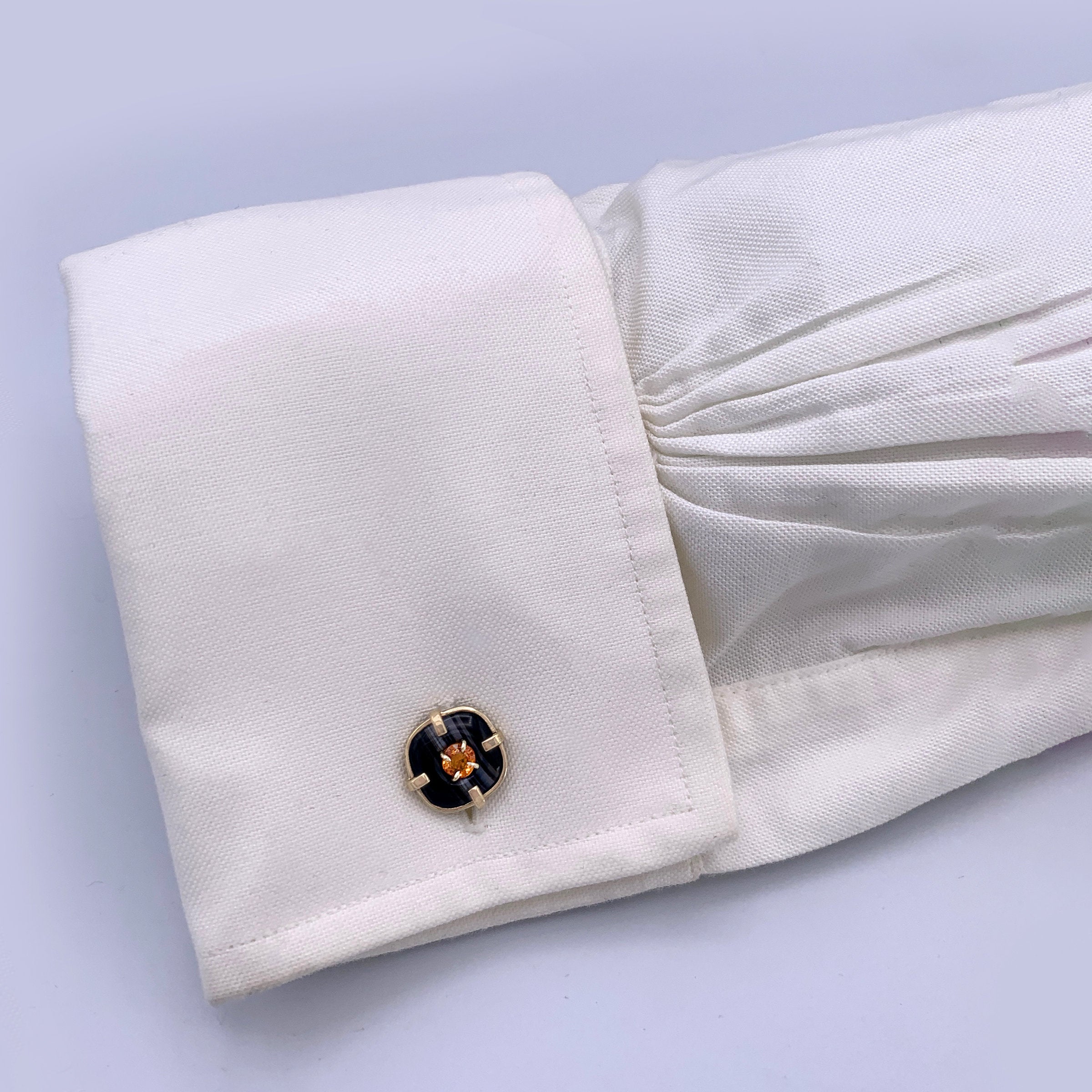 Banded Agate and Orange Sapphire Chain Cufflinks