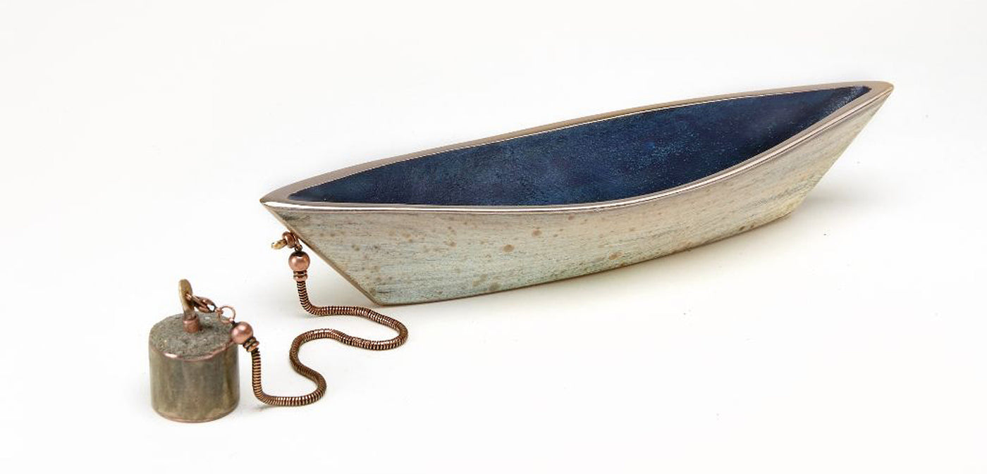 Bronze Dory with Blue Patina and Anchor