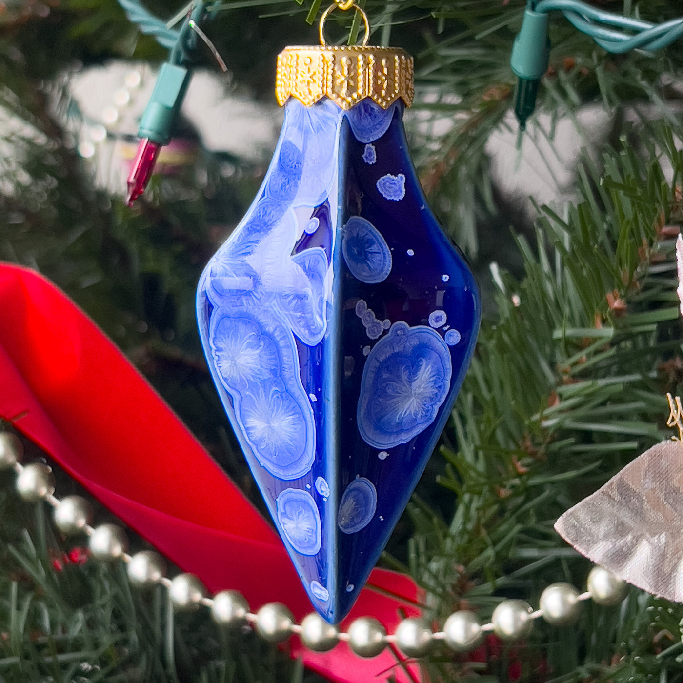 Crystalline Fluted Ornament, Cobalt Ocean