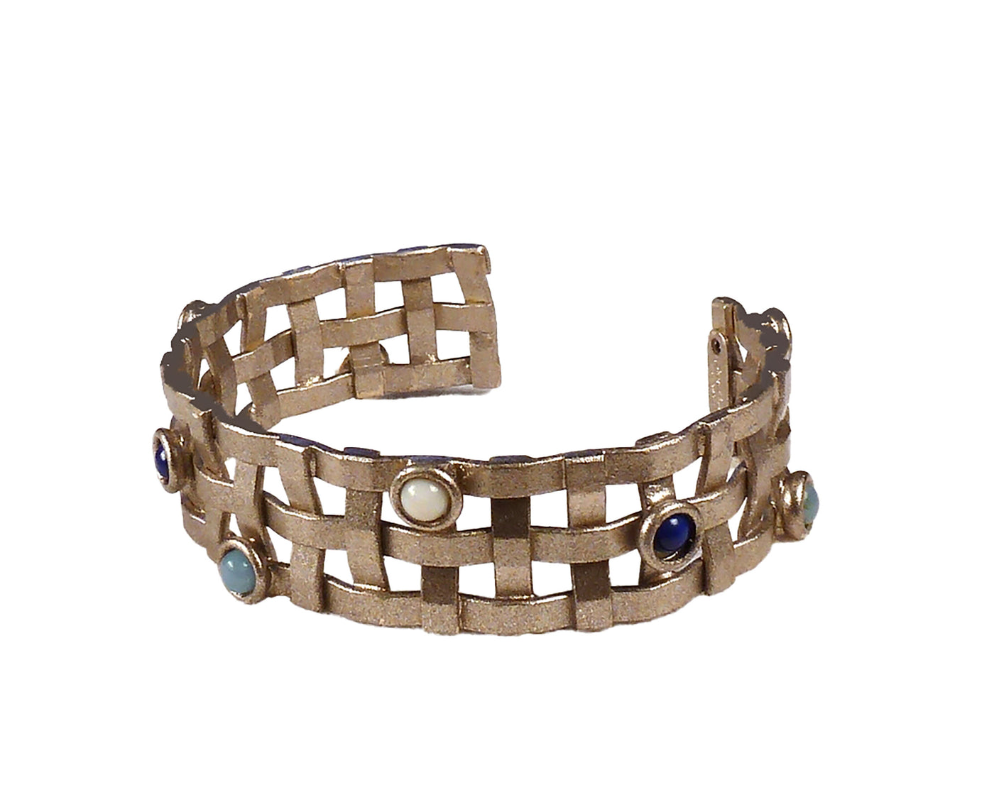 Narrow Metal-Weave Cuff with Stones