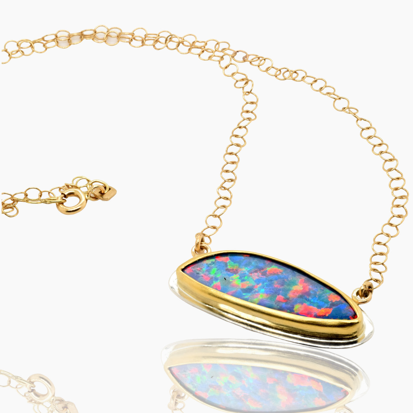 Red Boulder Opal Gold Necklace