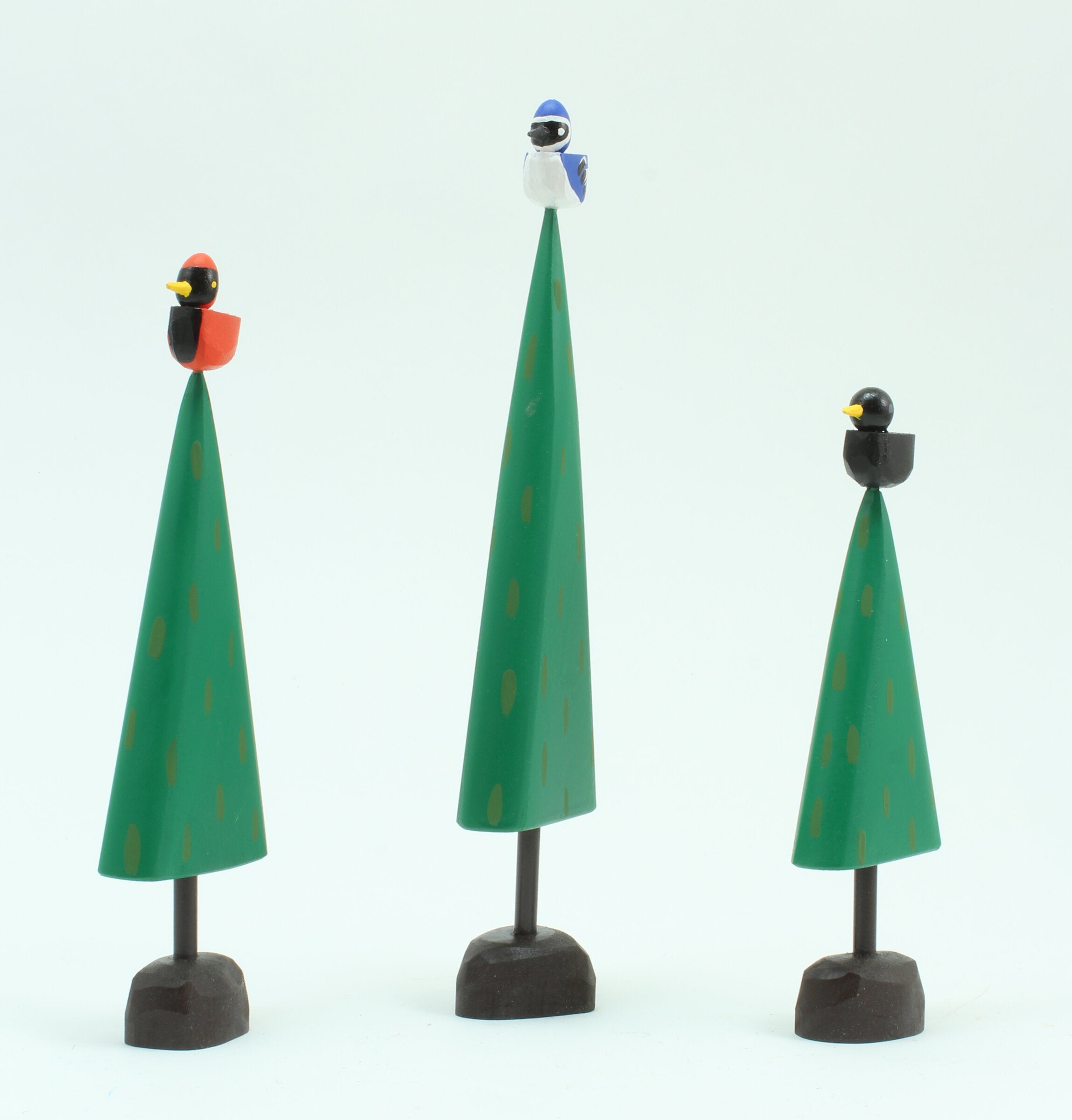 Dark Green, Set of Three with Bird