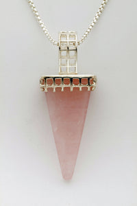 Mesh Silver Pendant with Rose Quartz Obelisk
