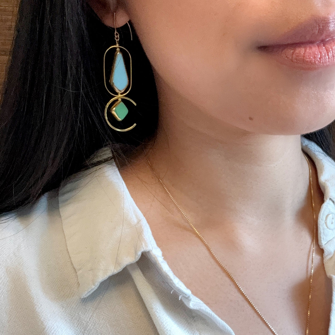 Pastel Blue and Green Art Deco Earrings