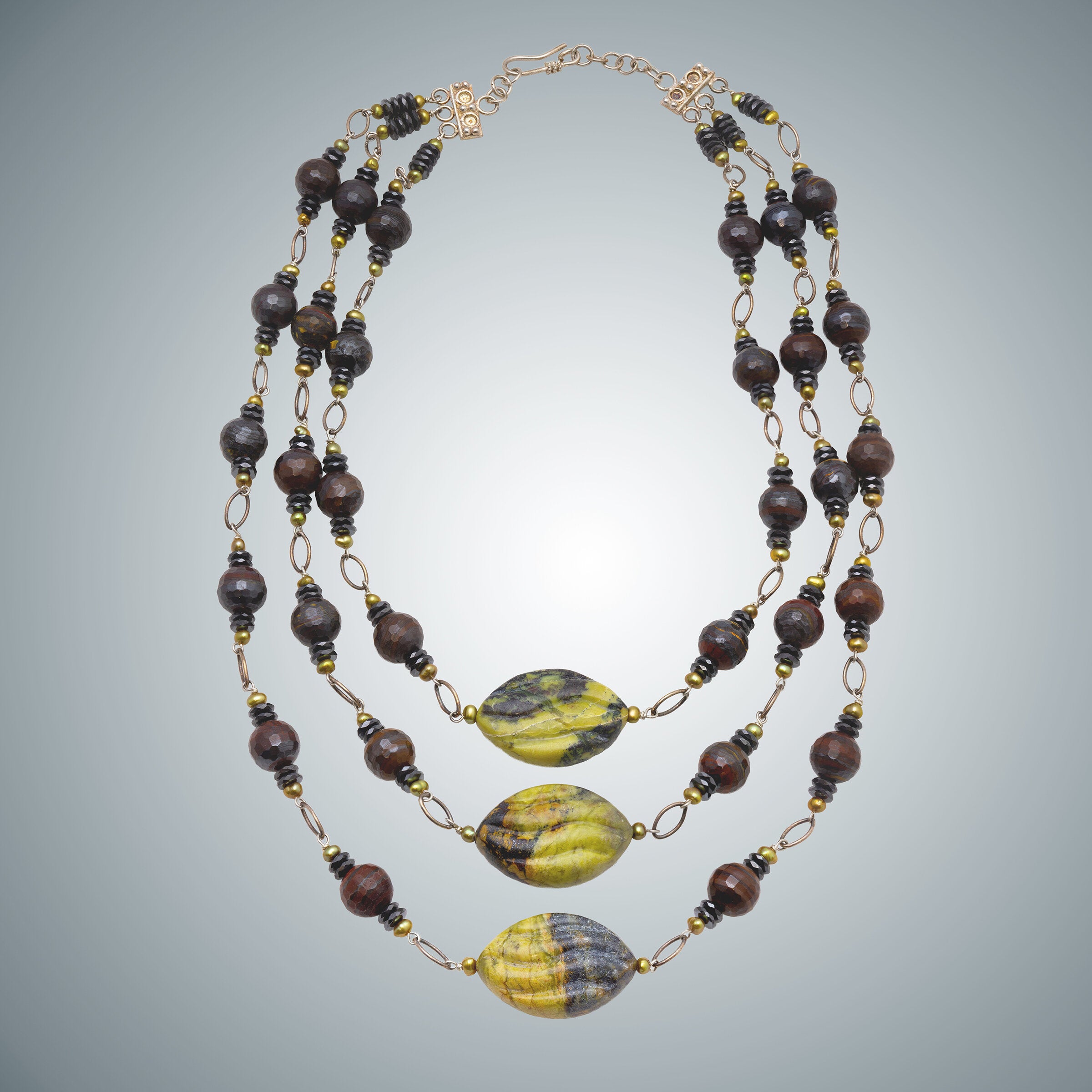 Multi-Tone Agate, Hematite, Pearl & Silver Necklace