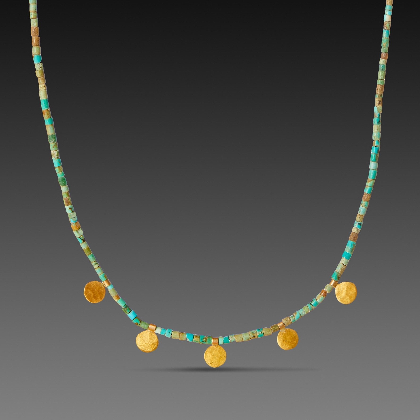 Gold Disk and Turquoise Beaded Necklace