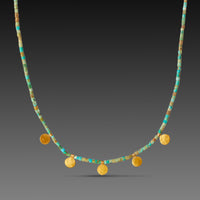 Gold Disk and Turquoise Beaded Necklace
