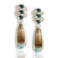 Sprouting Blue Topaz & Petrified Oak Earrings
