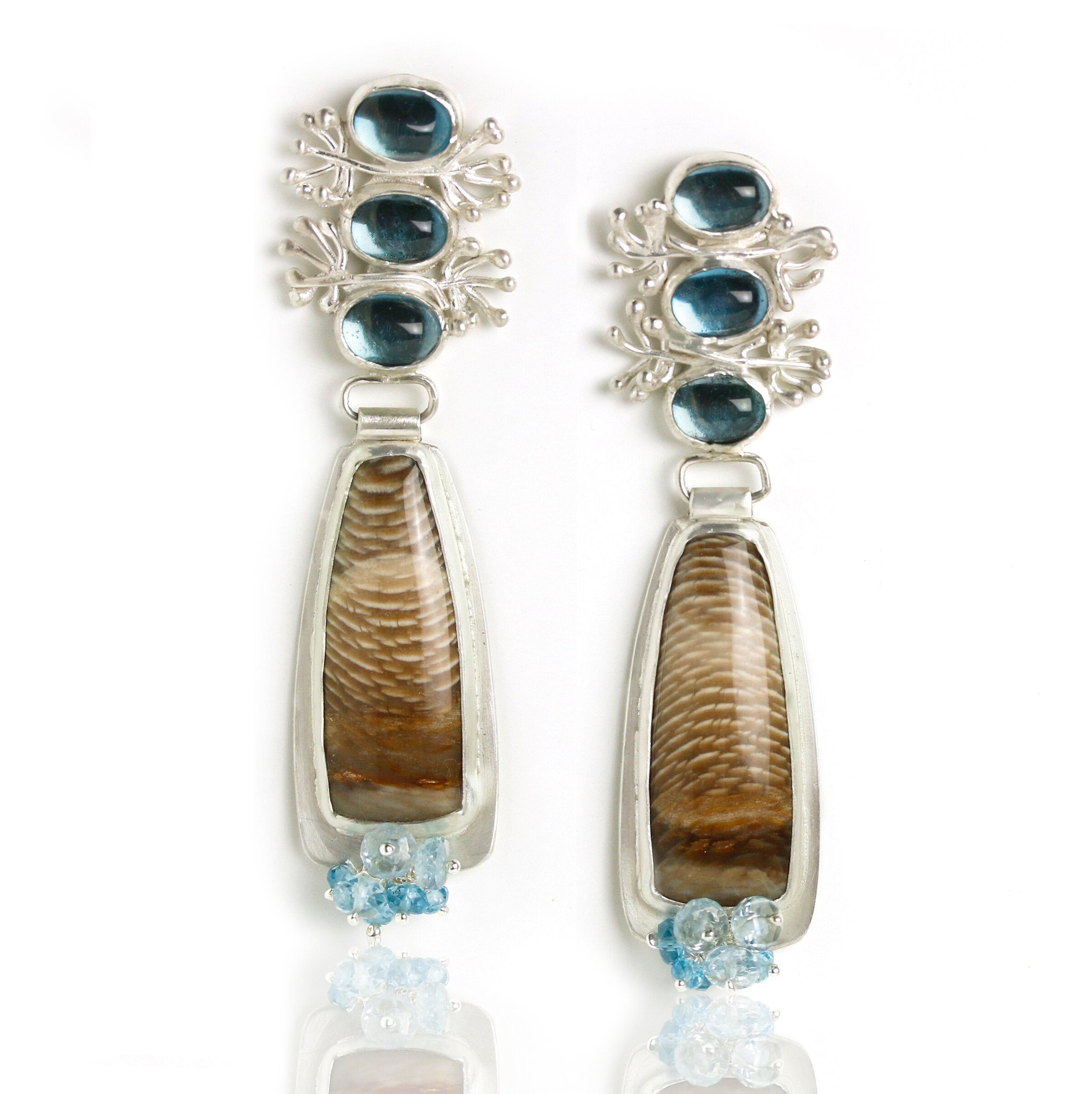 Sprouting Blue Topaz & Petrified Oak Earrings