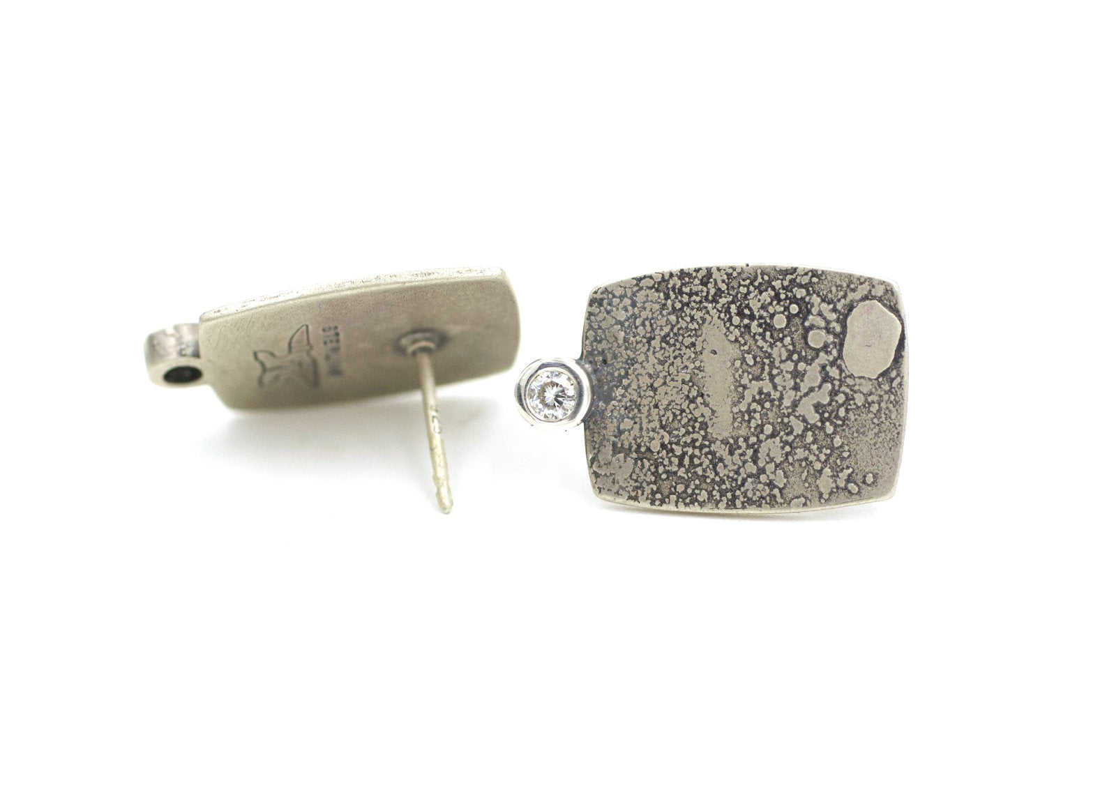 Sterling Silver Rectangle Lichen Texture Moissanite Earrings