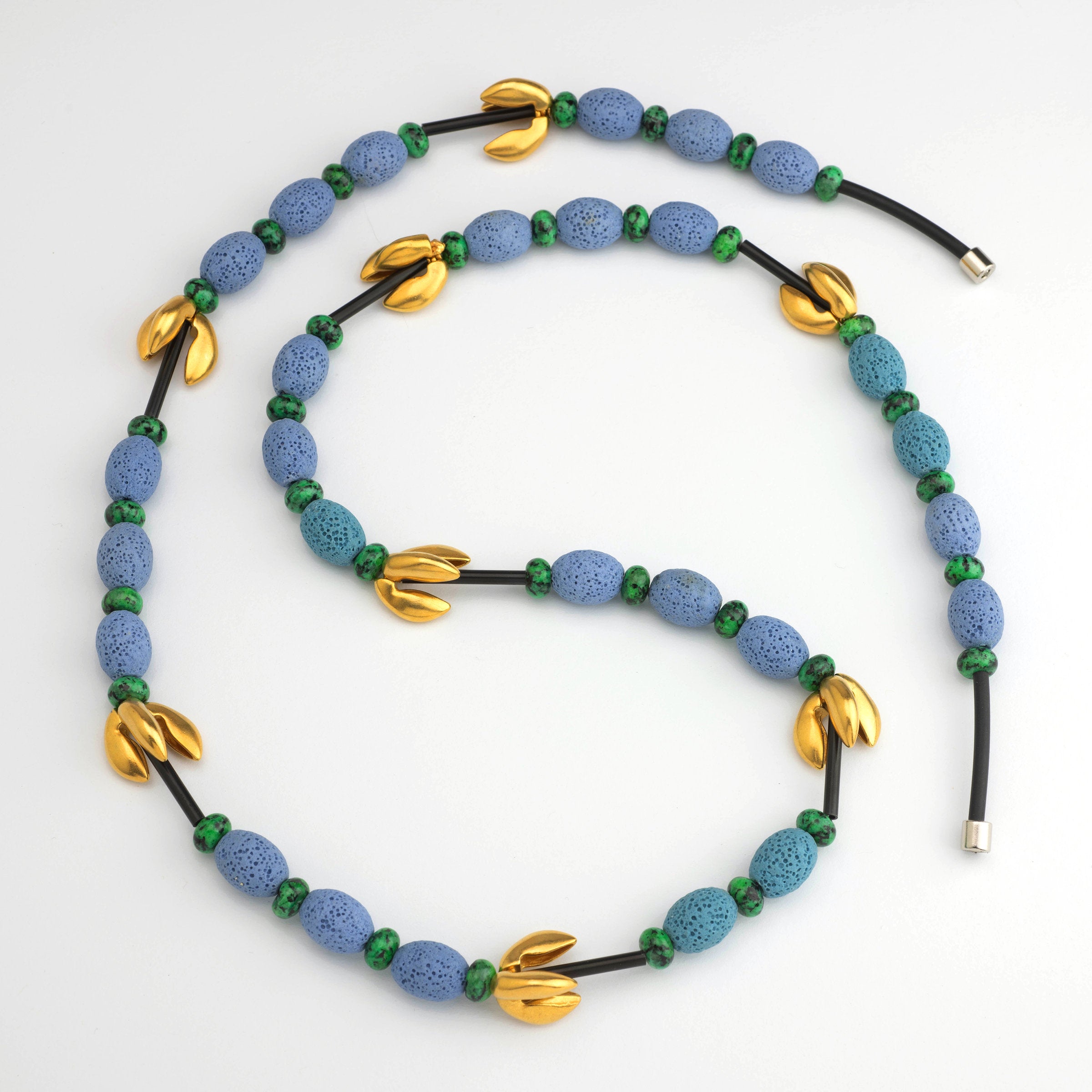 Gold Pod with Blue Lava Necklace