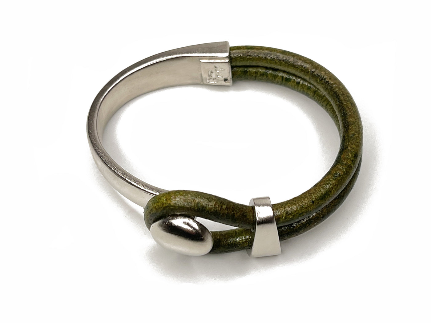 Olive Green/silver Lasso Knob & Slide Bracelet