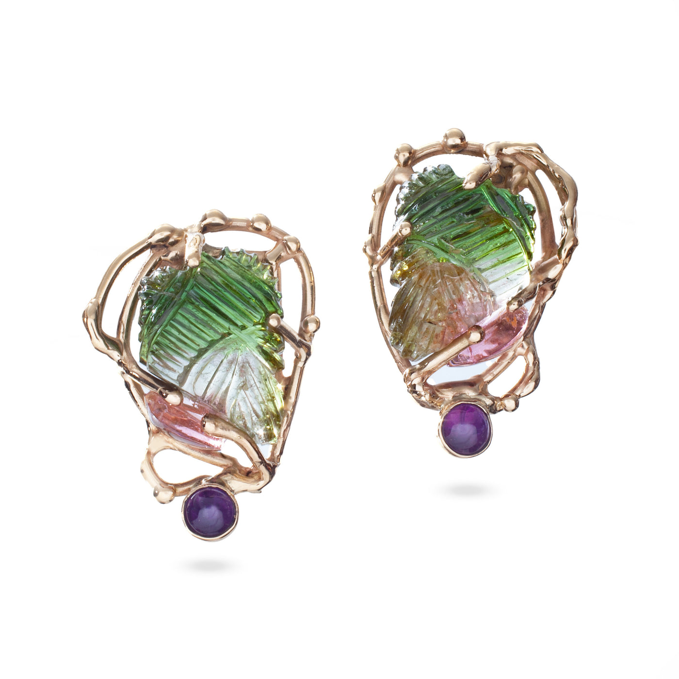 Watermelon Tourmaline Gold Earrings